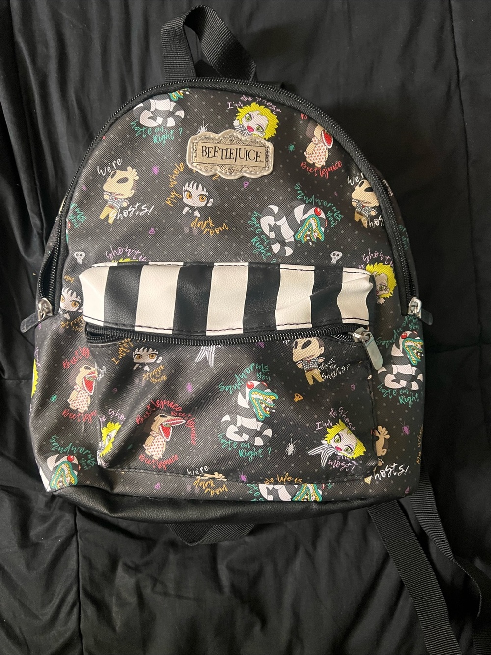 Beetlejuice Backpack with Black & White Stripe Pocket